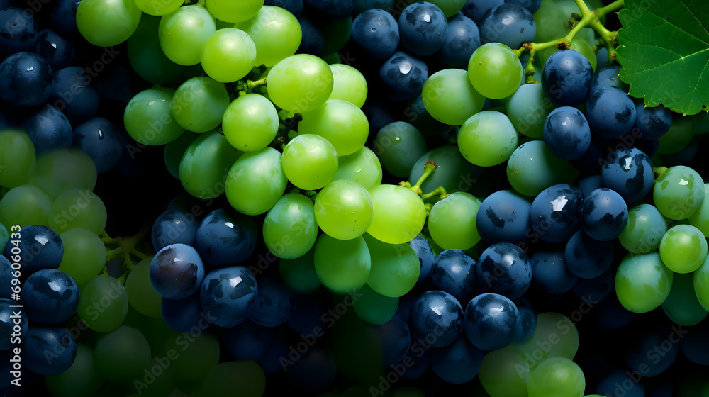 Lots of blue and grapes with leaves. Berries background. High quality Lots of blue and grapes with leaves. Berries background. High quality