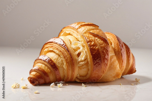 Croissant isolated and crispy on a table for the menu and pastry shop, french brioche Croissant, Italian Croissant photo