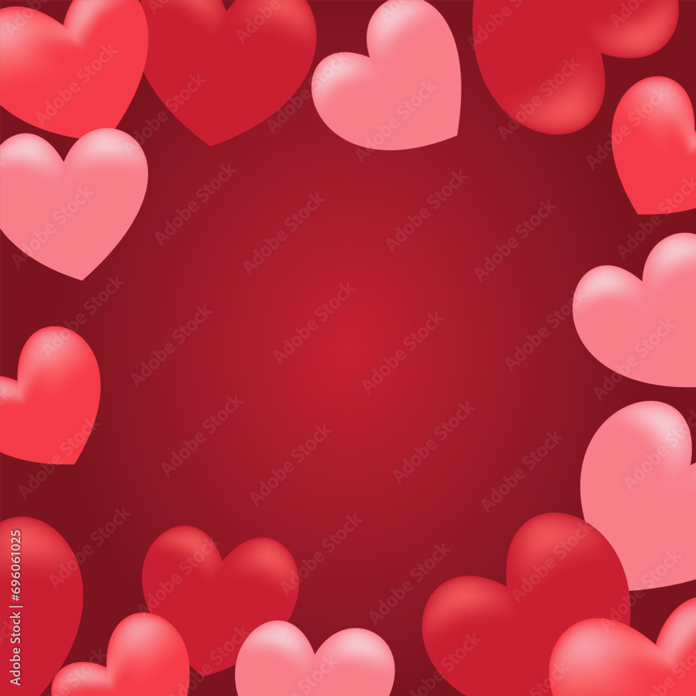 Valentine's Day concept. Vector illustration. Red and pink hearts with a square frame.