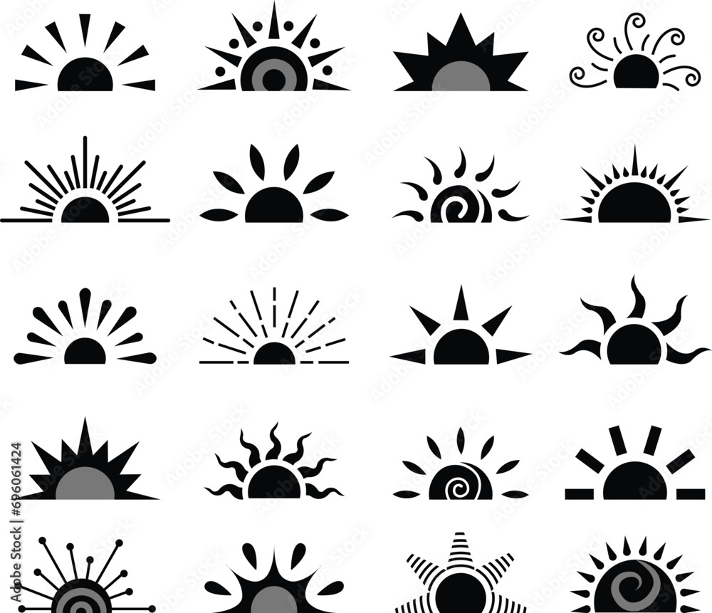 Black Sun Flat Icon Set Sunshine And Solar Glow Sunrise Or Sunset black-sun-flat-icon-set-sunshine-and-solar-glow-sunrise-or-sunset