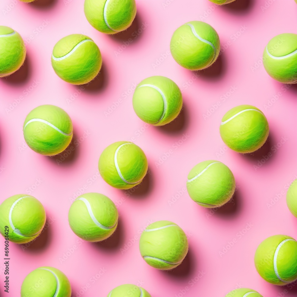 Tennis balls located on a pink background. AI generated.