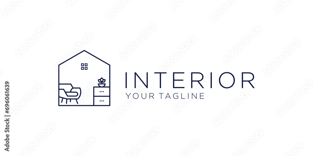 interior real estate minimalist logo design vector - obrazy, fototapety, plakaty 