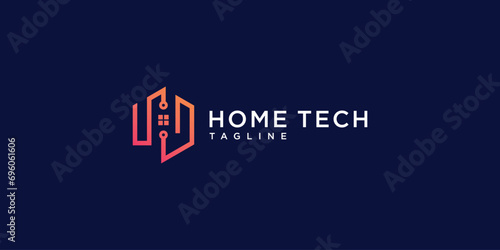 modern home technology logo design template. minimalist and luxury real estate logo