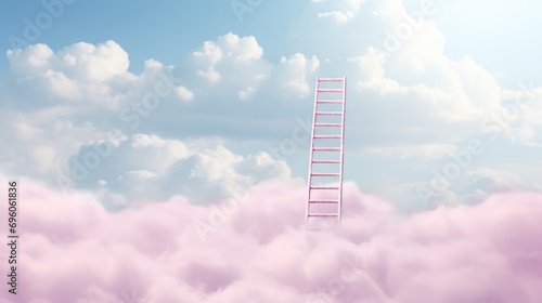 step ladder leading to clouds in a minimal pink composition, symbolizing growth, future, and development