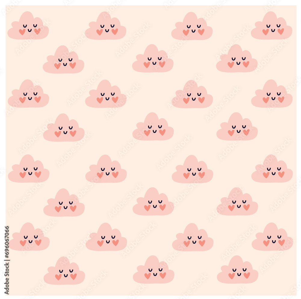 Fototapeta premium Cute kawaii clouds seamless pattern. Kawaii background.