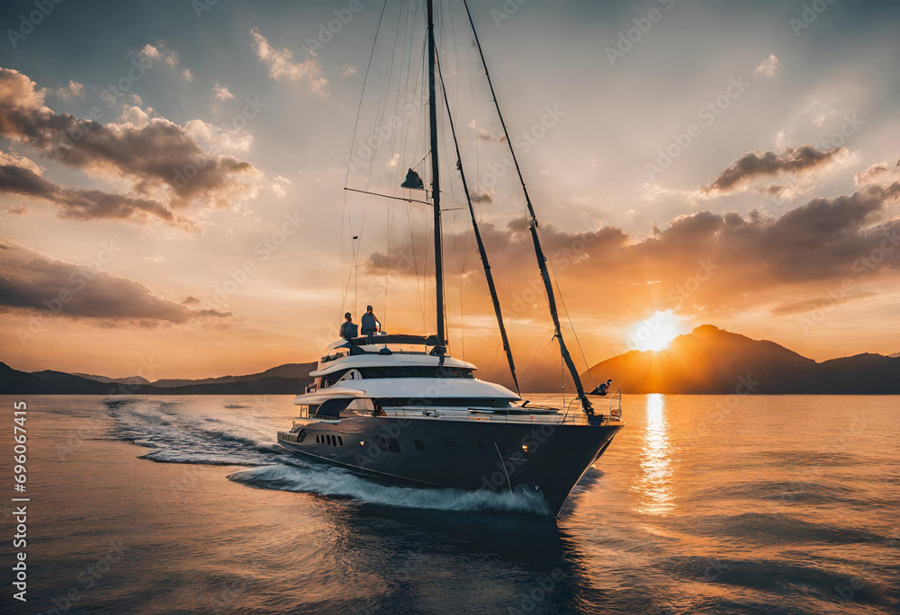 travel adventures on luxury yacht at sunset