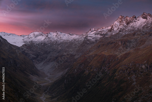 Dusk in the Alpine Valley of Engadin