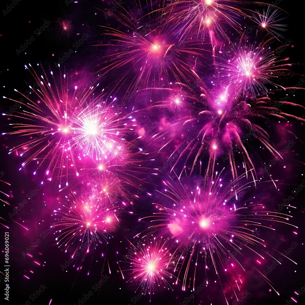 Fototapeta premium Silvester New year New Year's Eve Party background banner greeting card firework - Purple pink fireworks