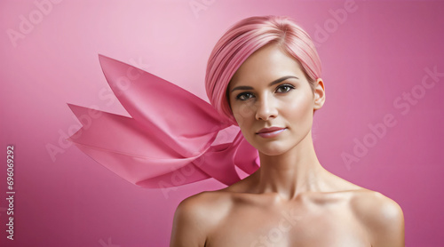 mujer vestida de rosa símbolo de lucha contra el Cáncer