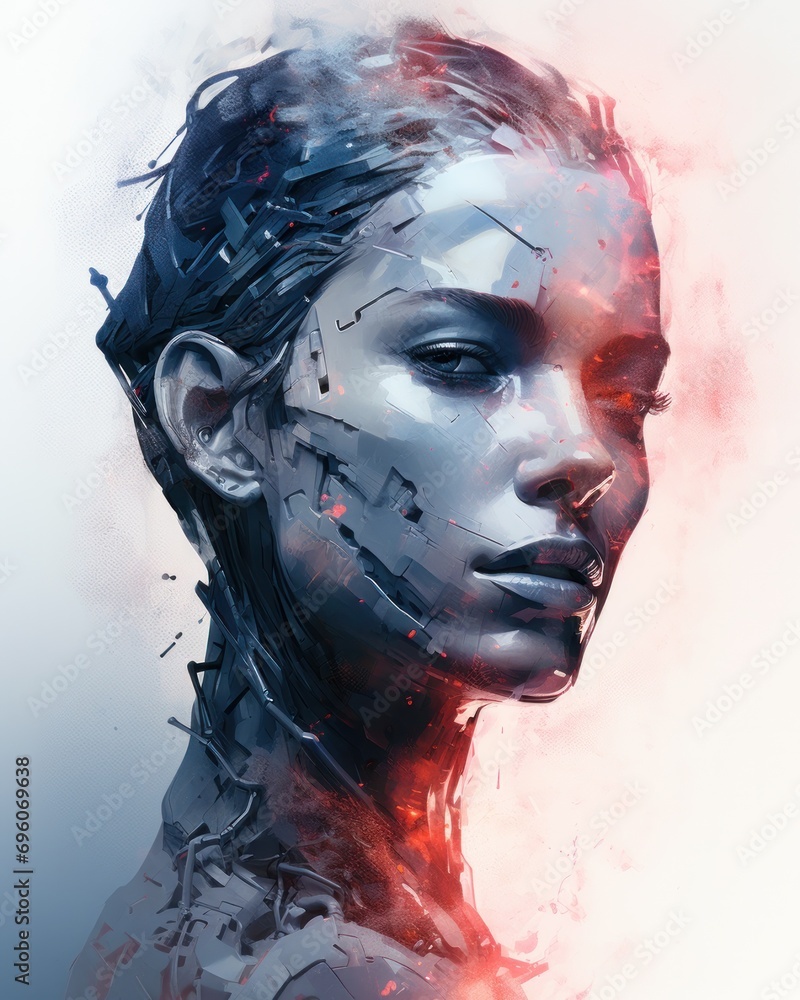 Φωτογραφία Portrait of a Futuristic Female Robot in Popart Style Amidst Colored Smoke – Ethereal Digital Art with Minimalistic Design and Cybernetic Aesthetics