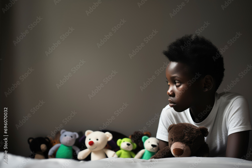 Sad upset African American black skin boy with many toy sitting on floor. Sad upset African American black skin boy with many toy sitting on floor.