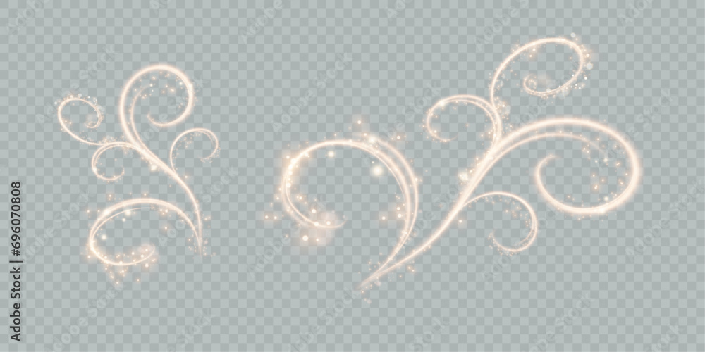 PNG light swirls shimmering ornament on a transparent background. PNG light swirls shimmering ornament on a transparent background.