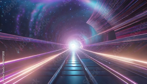 a 3d render of a hyperspace tunnel with an expanding galaxy showcasing a cosmic explosion of energy and glow the universe comes alive with bright stars cosmic rays and a neon burst