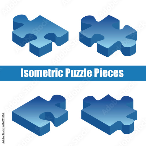 アイソメトリックのジグソーパズルの立体イラスト　4ピースバラ　3D　グラフィック素材