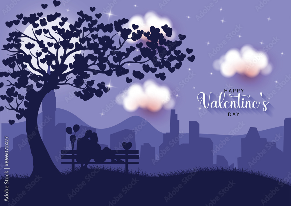 Creative Vector of Valentine's Day Background Silhouettes Couple Enjoying Romantic Moment