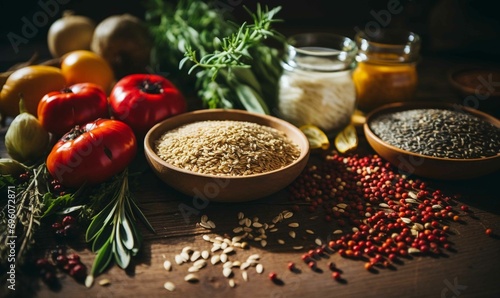 Freshness and Variety of Organic Herbs and Spices for Healthy Cooking. Microbiotic Food Concept