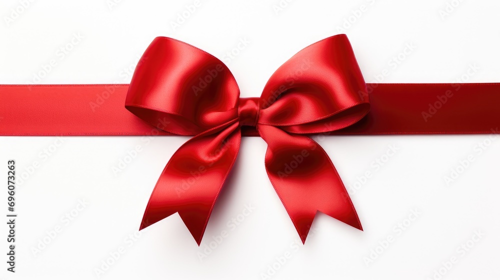 vibrant red ribbon with a bow gracefully tied on a pristine white background. vibrant red ribbon with a bow gracefully tied on a pristine white background.