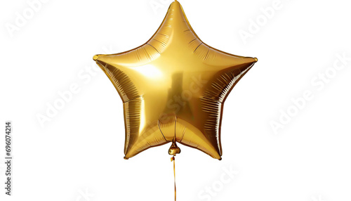 Gold star helium balloon isolated on transparent background  Birthday balloon flying for party and celebrations