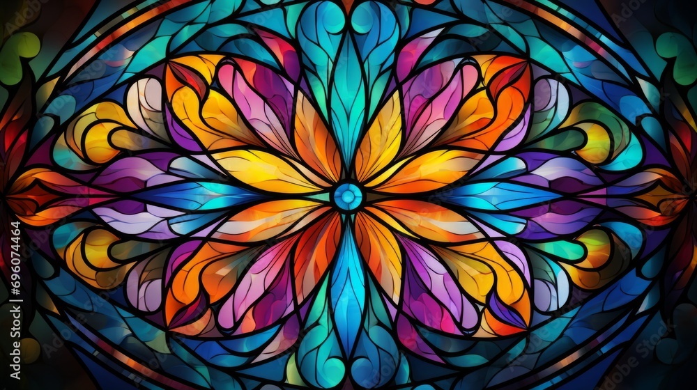 Stained glass window background with colorful Flower and Leaf abstract. Stained glass window background with colorful Flower and Leaf abstract.