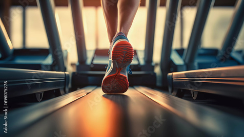 Close-up of a man's feet on the treadmill, training in the gym or at home