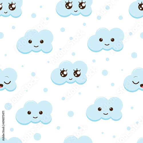 Seamless pattern with cartoon clouds. Vector character design in kawaii style