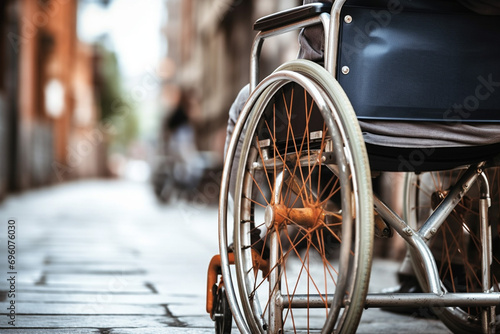 Lack of accessibility in public places. Closeup disabled man on wheel chair outdoor