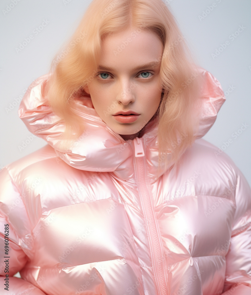 Beautiful young woman wearing fashionable winter puffer jacket Beautiful young woman wearing fashionable winter puffer jacket