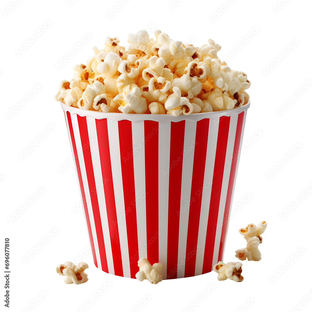 3d rendering close up red white paper bucket full of popcorn organic crispy tasty corn - isolated on transparent background png. Healthy lifestyle concept 3d rendering close up red white paper bucket full of popcorn organic crispy tasty corn - isolated on transparent background png. Healthy lifestyle concept