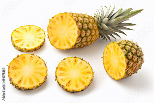 Pineapple on white background. Pineapple slice. Generative AI