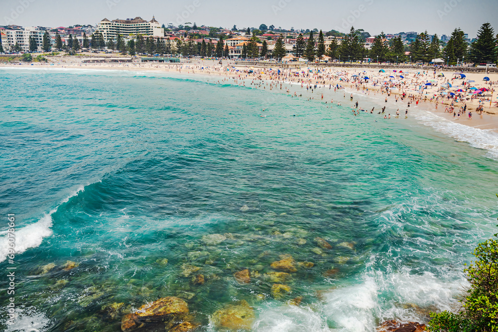 Coogee Beach, it is Stop 1 on the Bondi to Coogee Walk, with its clear waters, it is a popular beach to swim and surfing, with a deep sweep of sand. Sydney, Australia, Dec 2019