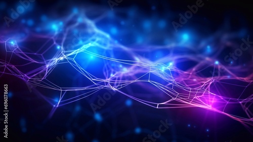 Neural patterns network artificial intelligence on neon glow light background. Neural interface aesthetics different designs, machine network neurons elements, fractals texture, waves photo
