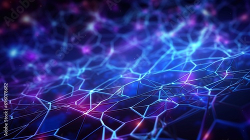 Neural patterns network artificial intelligence on neon glow light background. Neural interface aesthetics different designs, machine network neurons elements, fractals texture, waves © vita555