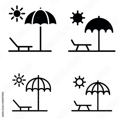 Set of vector images of summer, umbrella and lounge chair