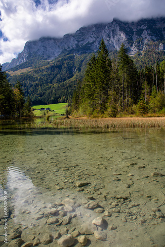 Landscape with lake, forest and mountains of the Bavarian Alps