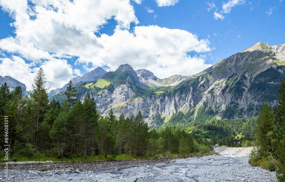 Alps rock mountain with dried river, Kandersteg, Switzerland