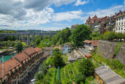 Kirchenfeldbrücke bridge with residential area in Bern, Switzerland photo