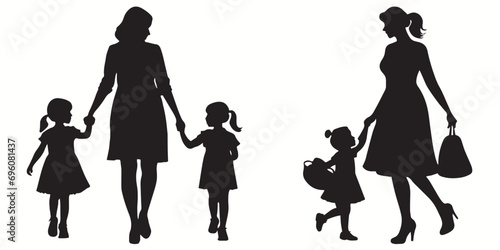 Stepmom silhouettes and icons. Black flat color simple elegant white background Stepmom vector and illustration.