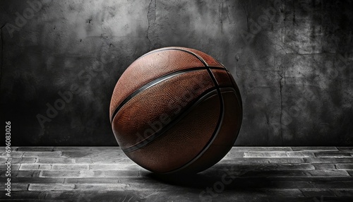basketball ball on dark concrete wall texture background background for product display banner or mockup © Patti