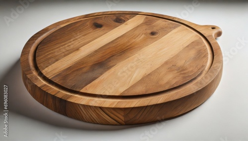 round shape oak cutting board on white background