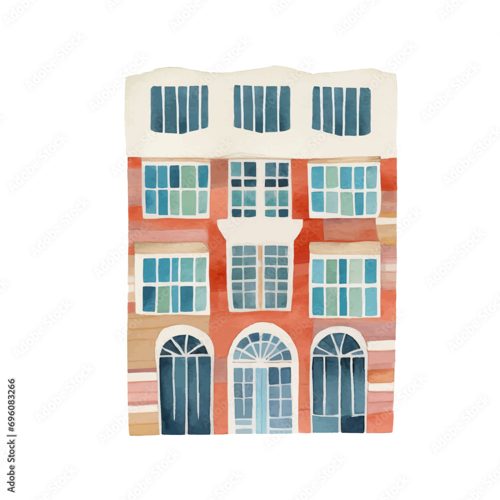 Cute watercolor office building, vector graphic resources