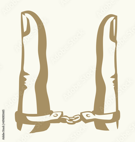 Trapped finger. Vector drawing. Relationship symbol