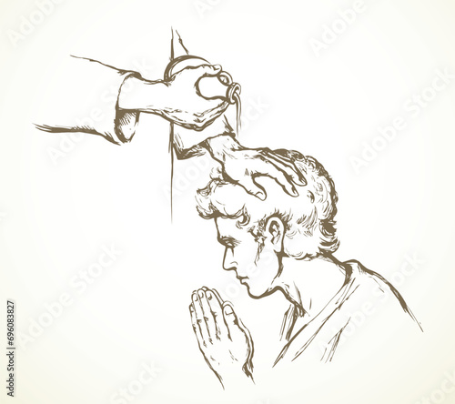 Εκτύπωση καμβά Prayer of blessing and laying on of hands. Vector drawing