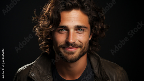 Portrait of male model with beaming smile and clear complexion, AI Generated