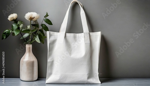 white tote bag mockup on a grey background photo