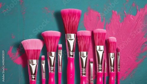 set of brushes brushes with pink paint brush pink color wall art design brush pink photo
