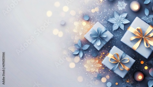 christmas background with christmas balls and gift with a space for your text and logo