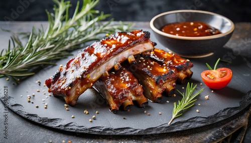 grilled pork baby ribs with bbq sauce photo