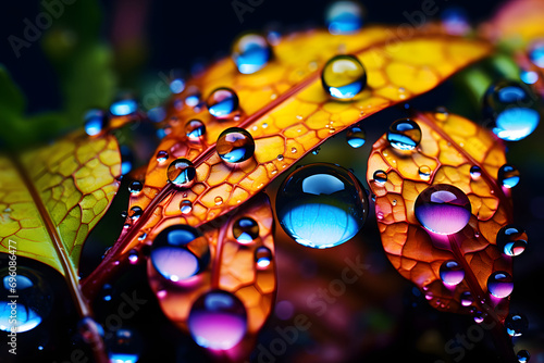 Herbstlicher Glanz: Bunte Blätter mit erfrischenden Wassertropfen für natürliche Farbenpracht