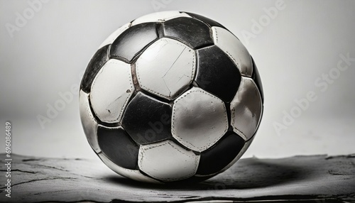 old soccer ball on white detail of a old black and white soccer ball on white background