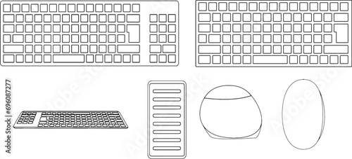 キーボードpc本体周辺機器の線画イラスト